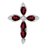 10K White Gold Garnet and Diamond Cross Chain Slide