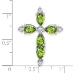 14k White Gold 6x4mm Pear Peridot and Diamond Cross Chain Slide - Image 3