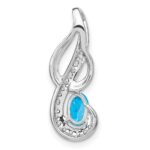 14k White Gold 6x4mm Oval Blue Topaz and Diamond Swirl Chain Slide - Image 4