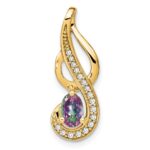 14k 6x4mm Oval Mystic Fire Topaz and Diamond Swirl Pendant