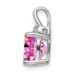 14k White Gold Cushion Lab Created Pink Sapphire and Diamond Pendant - Image 2