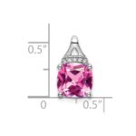 14k White Gold Cushion Lab Created Pink Sapphire and Diamond Pendant - Image 3