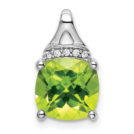 14k White Gold 8mm Cushion Peridot and Diamond Chain Slide