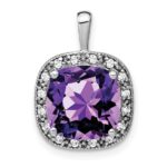 14k White Gold 10mm Cushion Amethyst and Diamond Halo Pendant