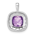14k White Gold 10mm Cushion Amethyst and Diamond Halo Pendant - Image 4
