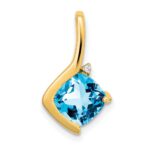 14k 7mm Cushion Blue Topaz and Diamond Pendant