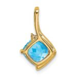 14k 7mm Cushion Blue Topaz and Diamond Pendant - Image 4