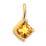 14k 7mm Cushion Citrine and Diamond Pendant