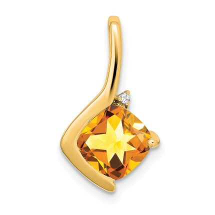 14k 7mm Cushion Citrine and Diamond Pendant