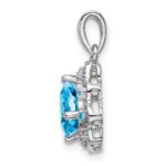14k White Gold 7mm Cushion Blue Topaz and Diamond Scalloped Pendant - Image 2