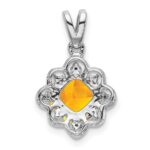 14k White Gold 7mm Cushion Citrine and Diamond Scalloped Pendant - Image 4