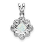 14k White Gold Lab Created Opal and Diamond Scalloped Pendant - Image 3