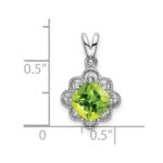 14k White Gold 7mm Cushion Peridot and Diamond Scalloped Pendant - Image 3