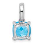 14k White Gold 8mm Cushion Blue Topaz and Diamond Pendant - Image 4