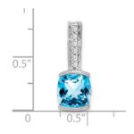 14k White Gold 8mm Cushion Blue Topaz and Diamond Chain Slide - Image 3