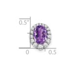 14k White Gold 8x6mm Oval Amethyst and Diamond Halo Chain Slide - Image 2