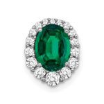 14k White Gold 1/3 carat Lab Grown Diamond VS/SI+ G+ and Lab Created Emerald Halo Chain Slide Pendant