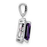 14k White Gold 9x7mm Emerald-cut Amethyst and Diamond Halo Pendant - Image 2