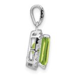 14k White Gold 9x7mm Emerald-cut Peridot and Diamond Halo Pendant - Image 2