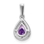 14k White Gold 7x5mm Pear Amethyst and Diamond Halo Pendant - Image 4