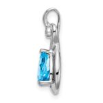 14k White Gold 8x6mm Pear Blue Topaz and Diamond Chain Slide - Image 2