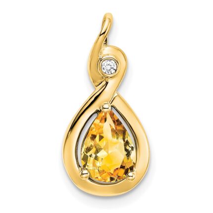 14k 8x6mm Pear Citrine and Diamond Chain Slide