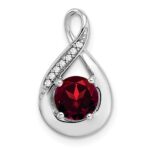 14k White Gold 6mm Round Garnet and Diamond Chain Slide