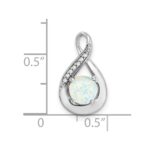 14k White Gold Lab Created Opal and Diamond Teardrop Chain Slide - Image 3