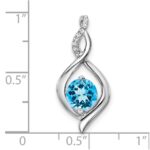 14k White Gold 6.5mm Round Blue Topaz and Diamond Fancy Pendant - Image 3