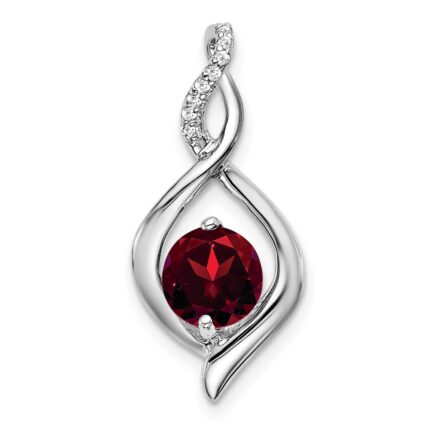 14k White Gold 6.5mm Round Garnet and Diamond Fancy Pendant