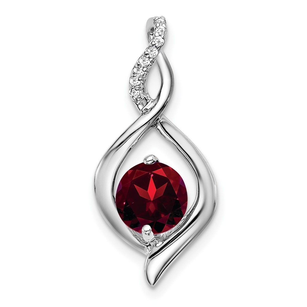 PM7057-GA-004-WA.jpg 14k White Gold 6.5mm Round Garnet and Diamond Fancy Pendant - Image 1