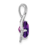 14k White Gold 8mm Round Amethyst and Diamond Fancy Chain Slide - Image 2