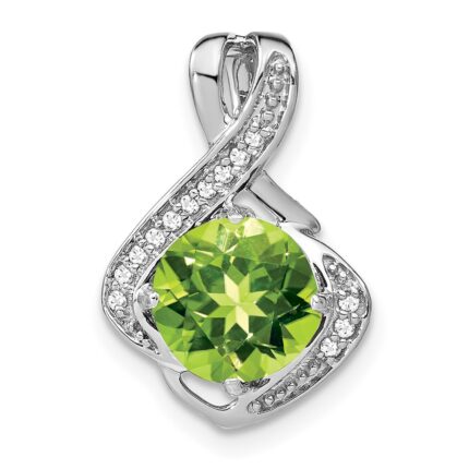 14k White Gold 8mm Round Peridot and Diamond Fancy Chain Slide