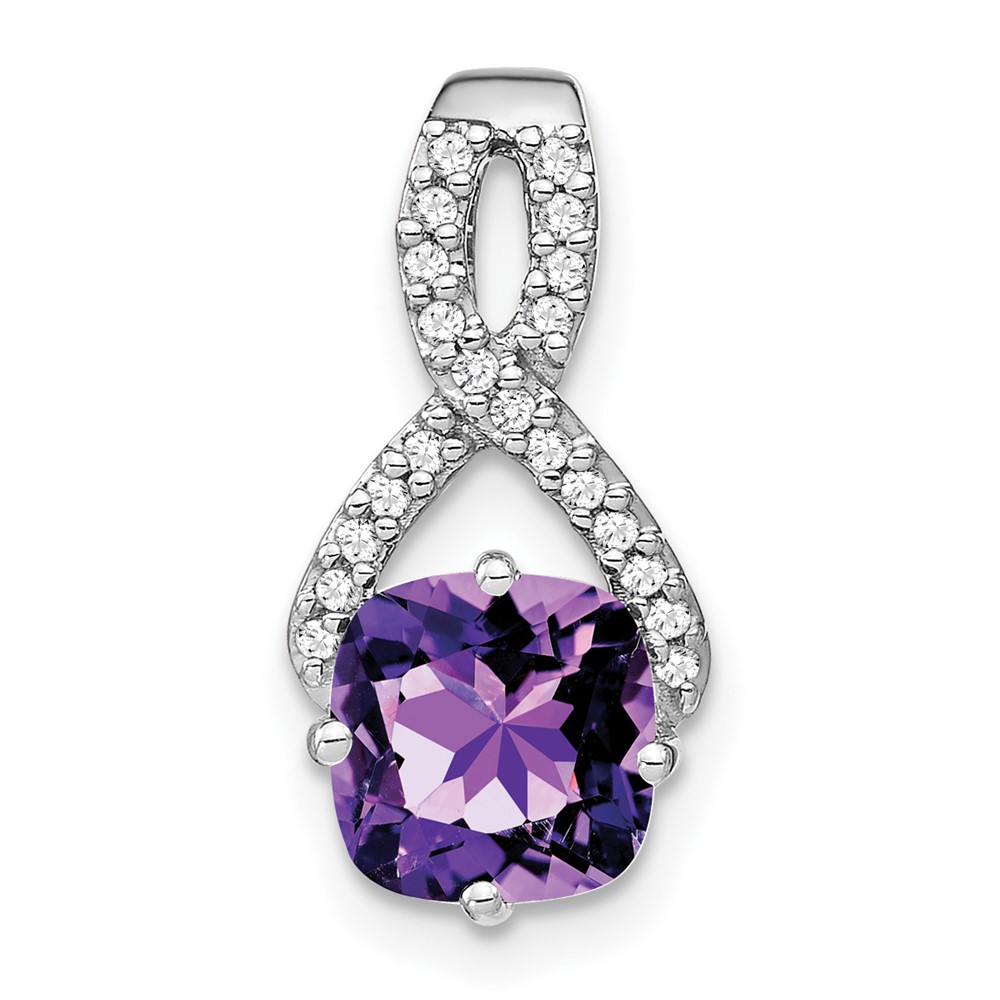 PM7059-AM-010-WA.jpg 14k White Gold 7mm Cushion Amethyst and Diamond Chain Slide - Image 1