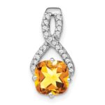 14k White Gold 7mm Cushion Citrine and Diamond Chain Slide