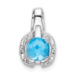 14k White Gold 6mm Cushion Blue Topaz and Diamond Pendant - Image 4