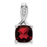 14k White Gold 8mm Cushion Garnet and Diamond Chain Slide