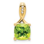 14k 8mm Cushion Peridot and Diamond Chain Slide
