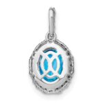 14k White Gold 9x7mm Oval Blue Topaz and Diamond Halo Pendant - Image 4