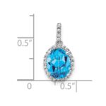 14k White Gold 9x7mm Oval Blue Topaz and Diamond Halo Pendant - Image 3