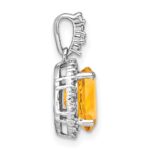 14k White Gold 9x7mm Oval Citrine and Diamond Halo Pendant - Image 2