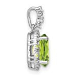 14k White Gold 9x7mm Oval Peridot and Diamond Halo Pendant - Image 2