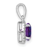 14k White Gold 6.5mm Round Amethyst and Diamond Halo Pendant - Image 2
