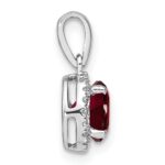 14k White Gold 6.5mm Round Garnet and Diamond Halo Pendant - Image 2