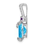 14k White Gold 10x8mm Oval Blue Topaz/Amethyst/Diamond Pendant - Image 2