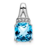 14k White Gold 7mm Cushion Blue Topaz and Diamond Chain Slide