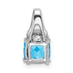 14k White Gold 7mm Cushion Blue Topaz and Diamond Chain Slide - Image 4
