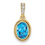 14k 7x5mm Oval Blue Topaz and Diamond Pendant