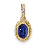 14k Oval Sapphire and Diamond Pendant with Side Diamond Detail
