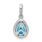 14k White Gold 7x5mm Pear Blue Topaz and Diamond Pendant - Image 3